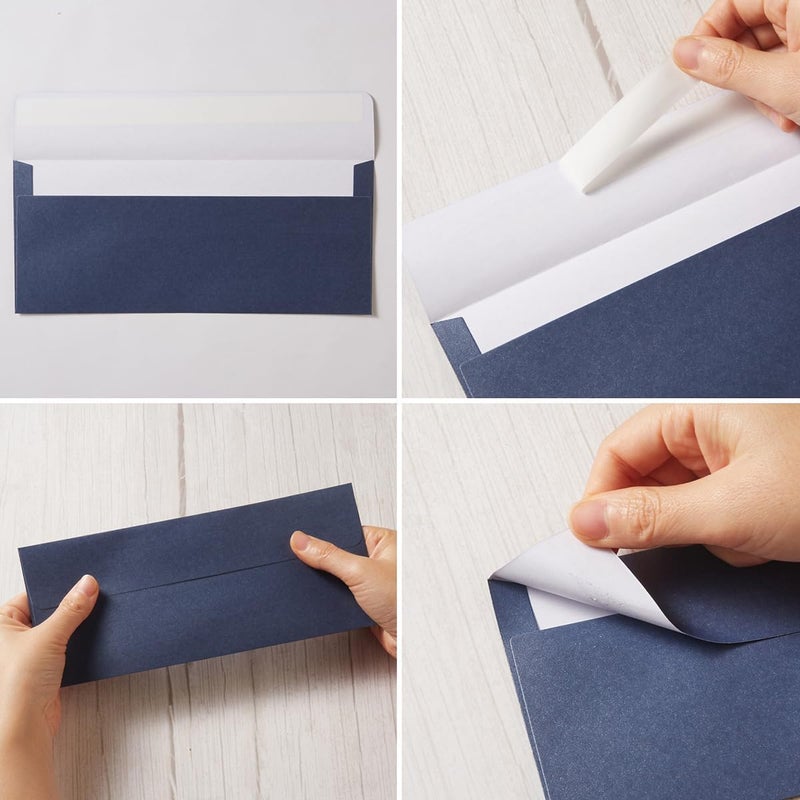 Wishop 50 Pack Shiny #10 Business Envelopes Self Seal Standard Envelopes with Gold Stickers for Office Checks, Business Cards, Letter Mailing Invoices, 4.13 x 9.49 Inches (Navy Blue) - Image 3